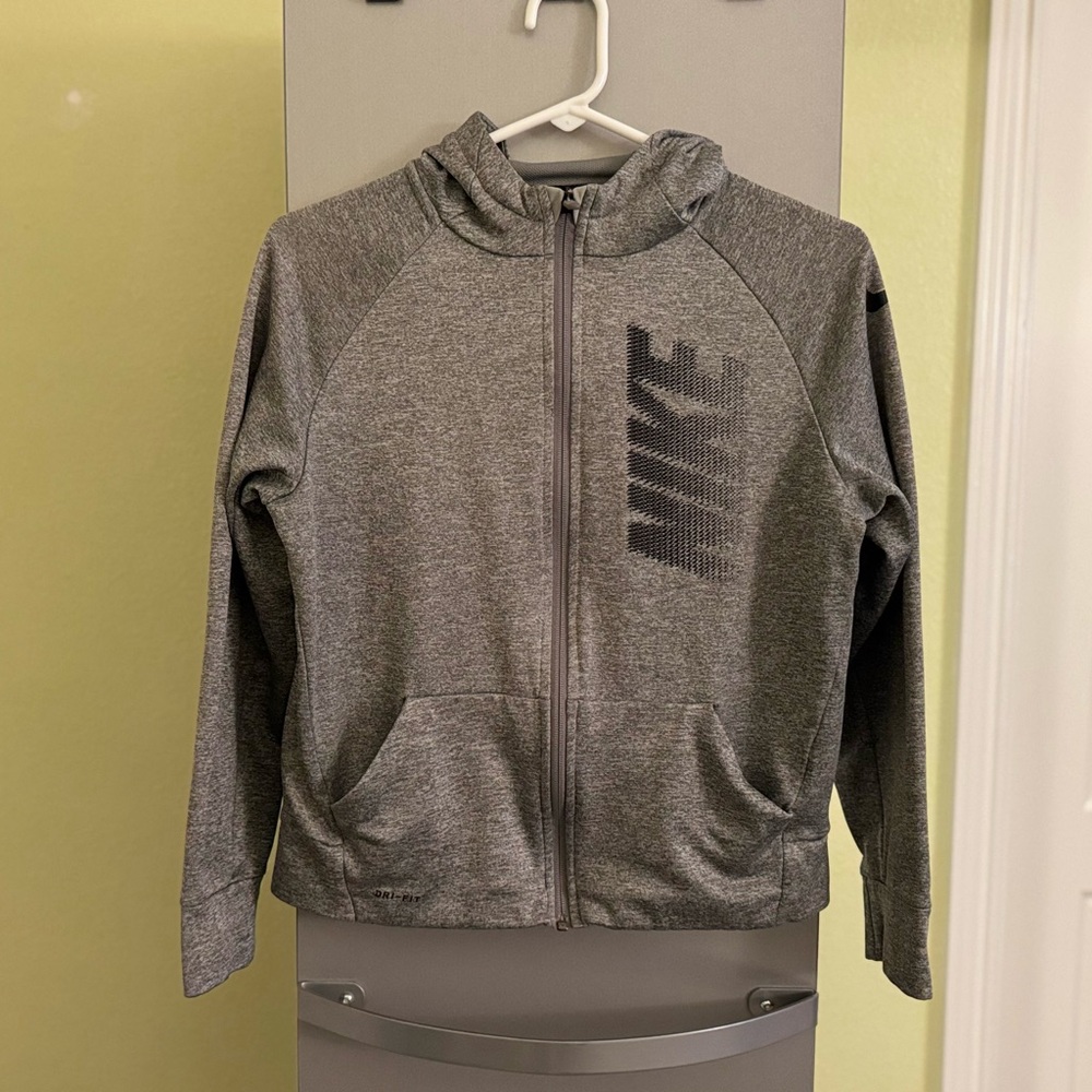 Nike Girls Large Gray Athletic Zip-Up Hoodie
